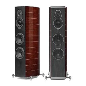 a studio shot of the Serafino G2 floorstanding speakers in Wenge colour