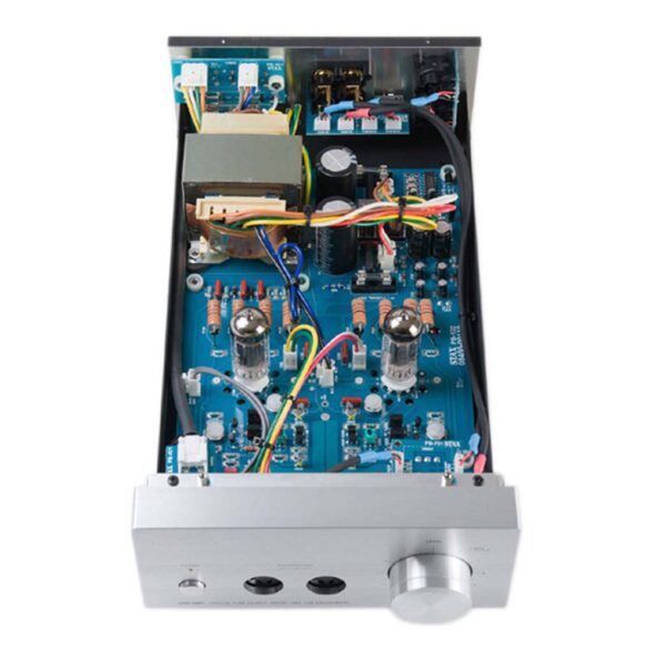 An inside look of the Stax SRM-500T vacuum tube headphone amplifier.